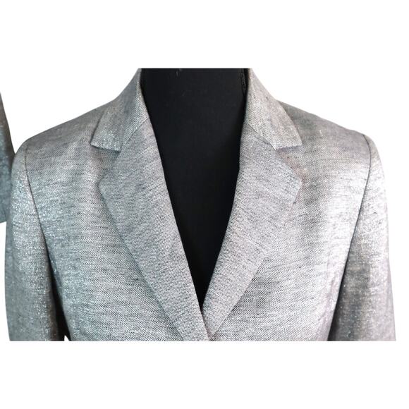 Talbots LINEN Gray Metallic Skirt Suit Mini Pleated 3/4 Sleeves Womens 2 4P work - Picture 7 of 8